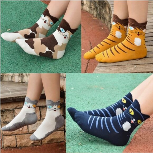 Women’s Casual Cotton Socks - Colorful Cute Cat Design - Picture 3 of 4